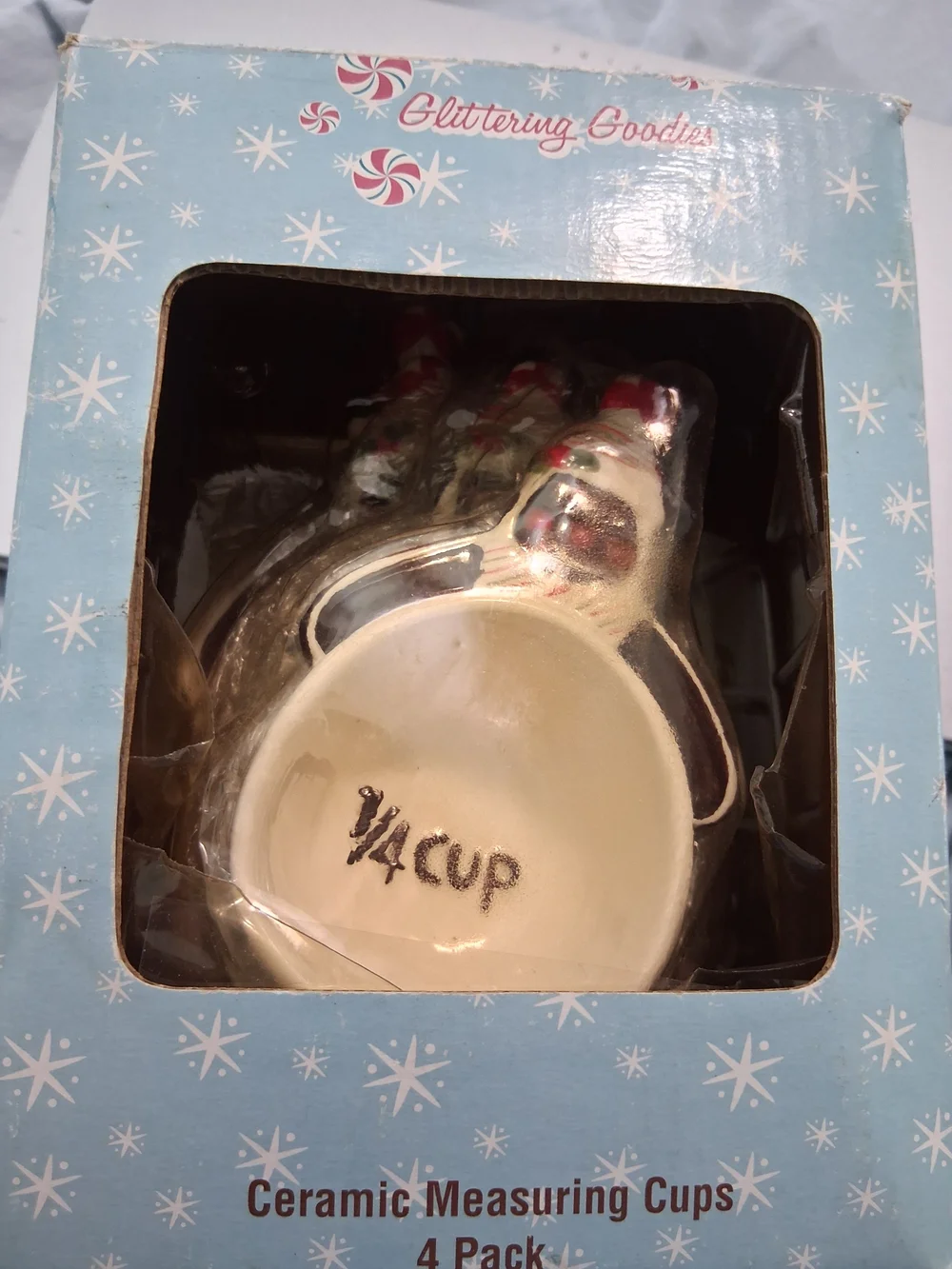 Gingerbread Man Ceramic  Measuring Cups - White with Red Accents